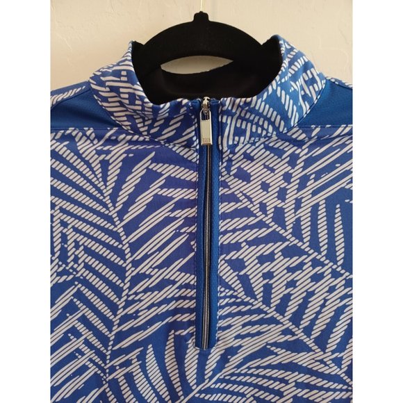 TAIL Golf Top Womens Sz M Blue Leafy Floral Long Sleeve 1/4 Zip Stretch Active - Picture 3 of 10
